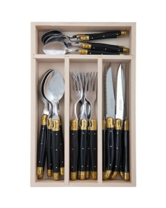 Laguiole 24 Pce Set BLACK BRASS SF OpenWood JeanDubostFrance